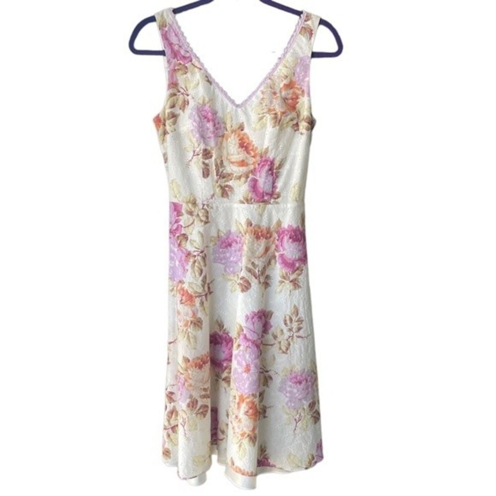 Mica Vintage Floral Lace White Pink Purple Dress Size XS